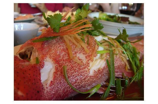 Peixe asiático cozido no vapor